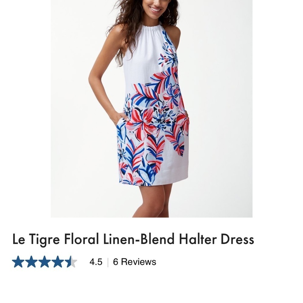 Womens Tommy Bahama Le Tigre Linen Blend Blue Pink White Floral Dress Size Large - Picture 4 of 4